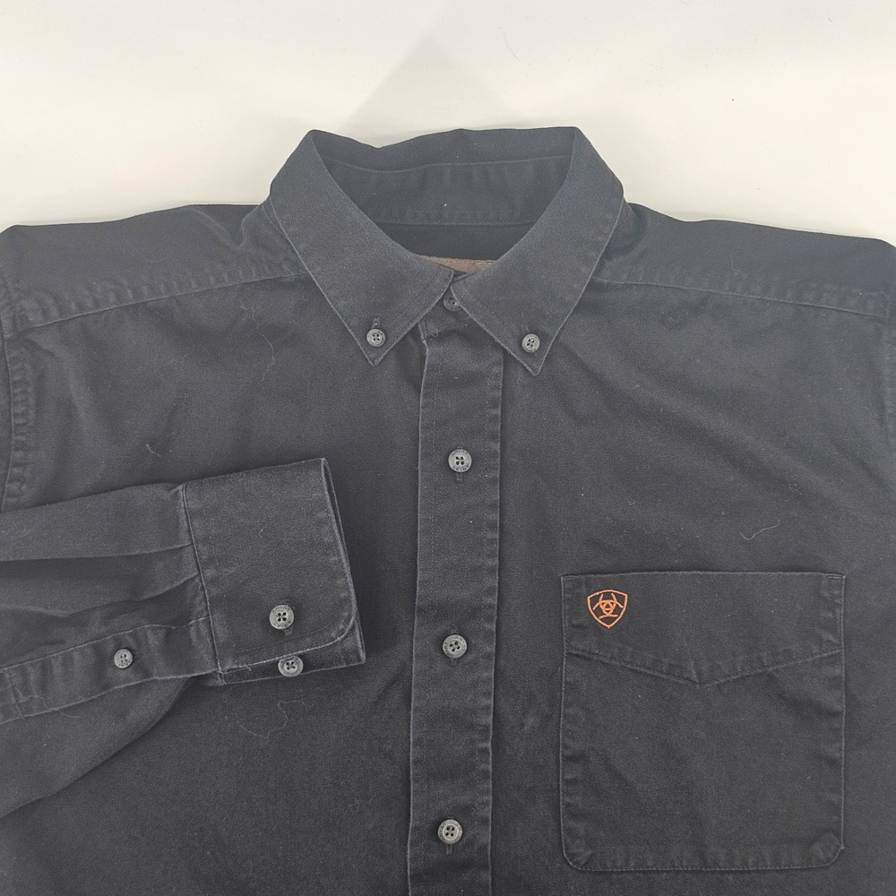 Ariat Button Down Shirt Mens Small Black Long Sleeve Cotton Western Workwear